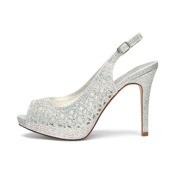 Peep Toe Rhinestone Pumps - SILVER GLITTER - 1